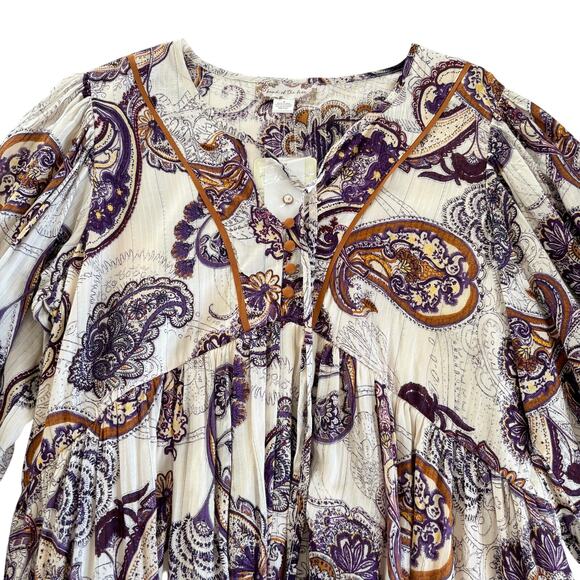 Band of the Free Lynnette Purple & Cream Paisley Print Boho Mini Dress Medium - Picture 3 of 9
